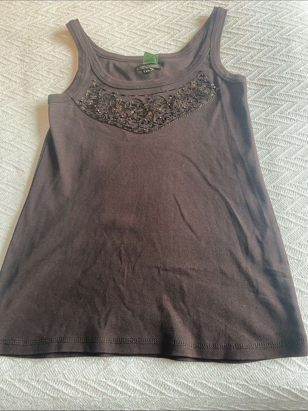 Beaded Scoop Neck Tank Top β Brown